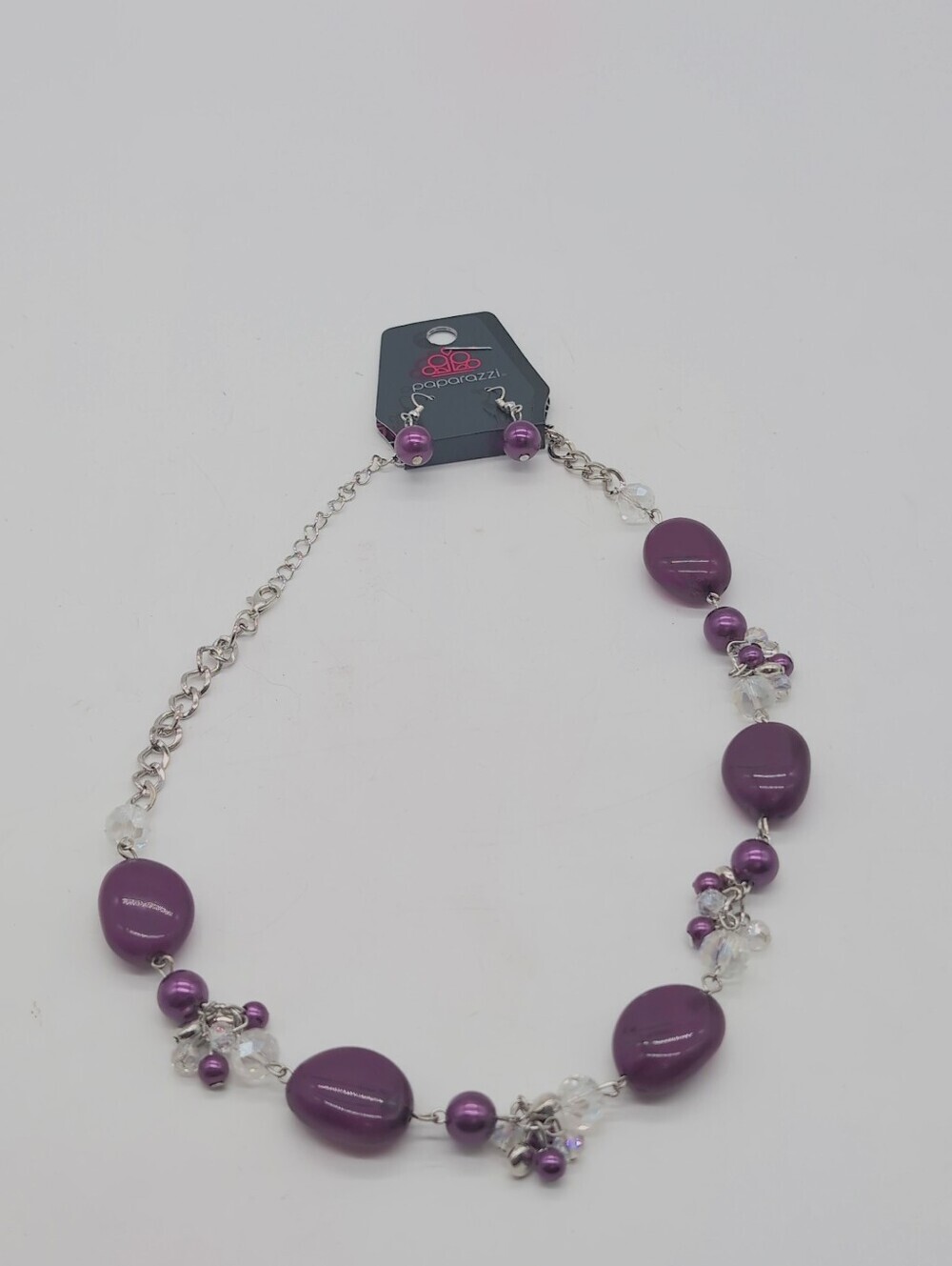 paparazzi Purple Bead Cluster Necklace An Earring Set 19" NWT